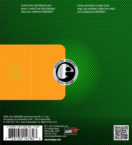 Elixir 14782 Light/Medium (45-105,135) NW Long Scale- struny basowe stalowe