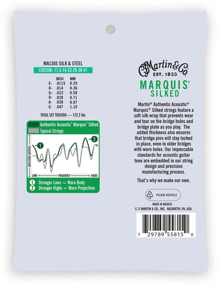 Struny do Gitary Akustycznej Martin Guitar Martin MA130S Authentic Silked Silk & Steel 11.5 - 47.0