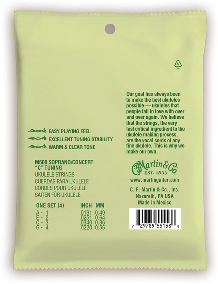 Struny do ukulele Martin Guitar Martin M600 Ukulele Fluorocarbon Soprano/Concert