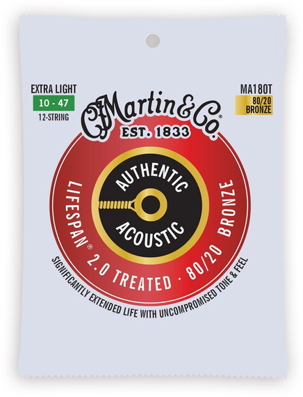 Struny do gitary akustycznej 12-strunowej Martin Guitar Martin MA180T Authentic Treated 12 Stg Extra Light 80/20
