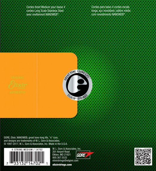 Elixir 14702 Medium (50-105) NW Long Scale - struny basowe stalowe